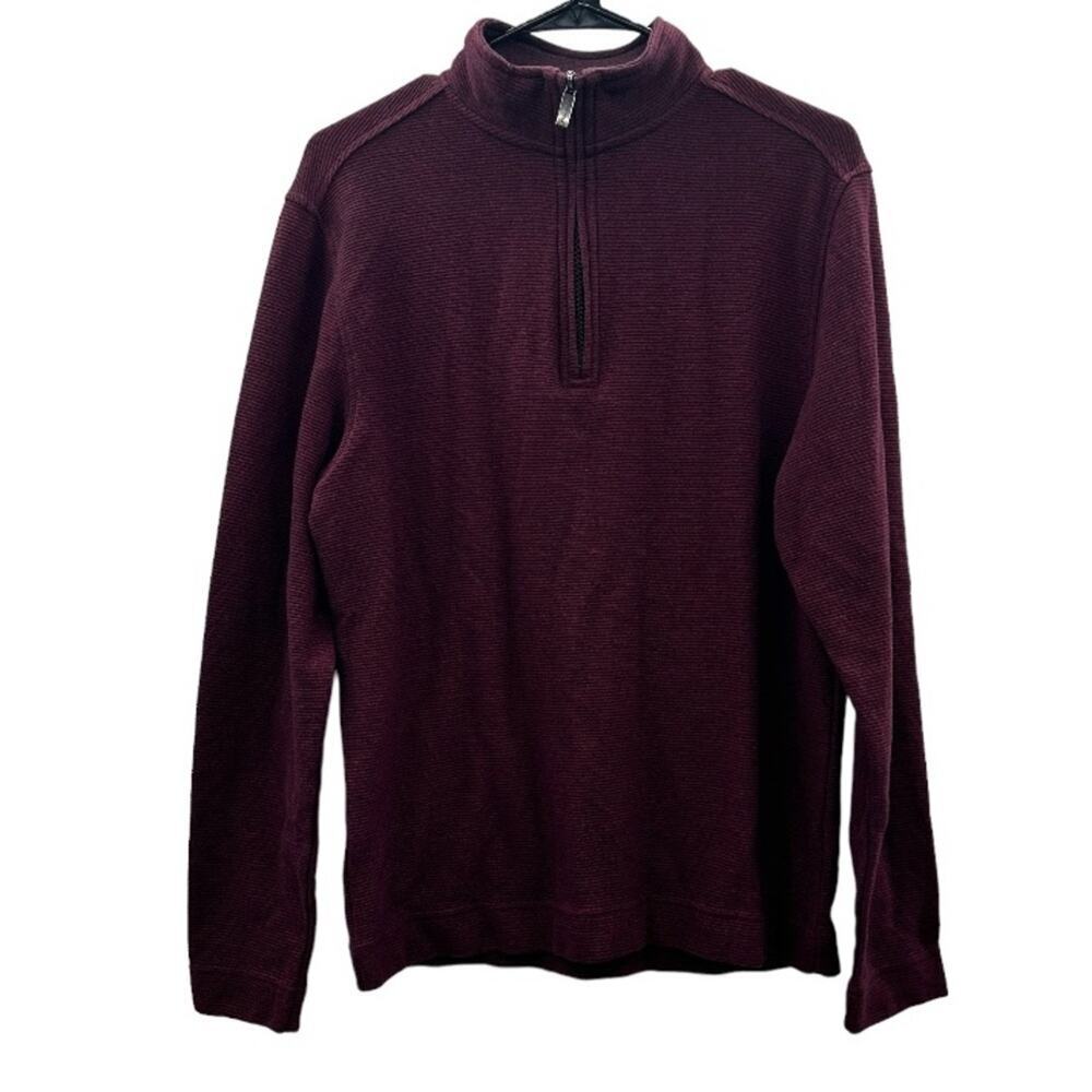 Van Heusen Never Tuck Burgundy Red Striped Long Sleeve Quarter Zip Jacket Size S